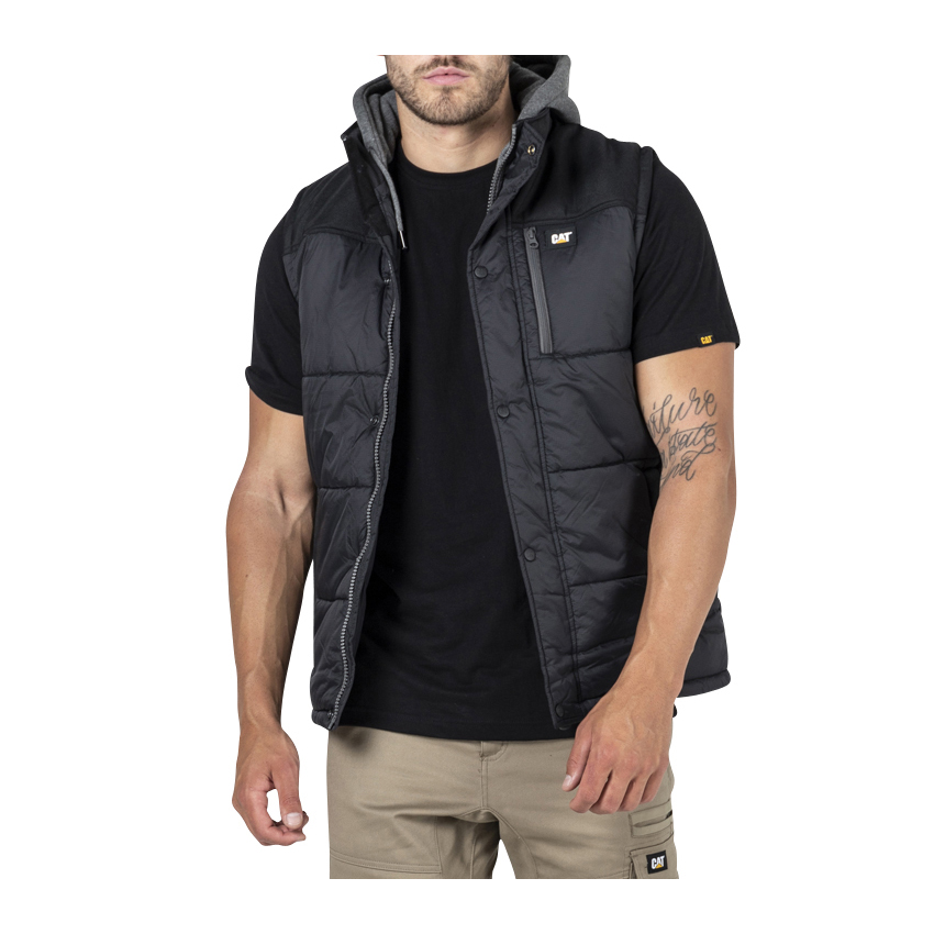 Caterpillar Hooded Work Philippines - Mens Vests - Black 15064JNLY